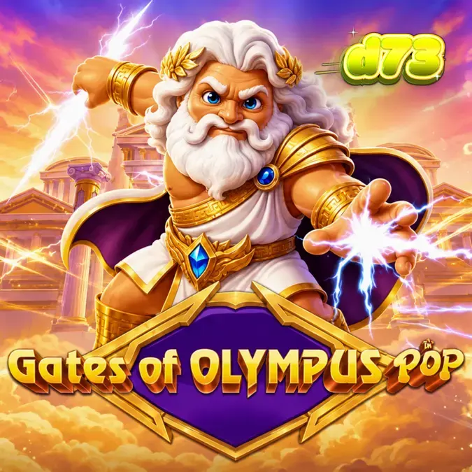 Tampilan visual slot Gates of Olympus POP dengan simbol Zeus dan grid 3x5